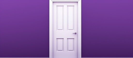 A closed white door is pictured against a solid purple wall in the background. The contrasting colors create a striking visual composition.