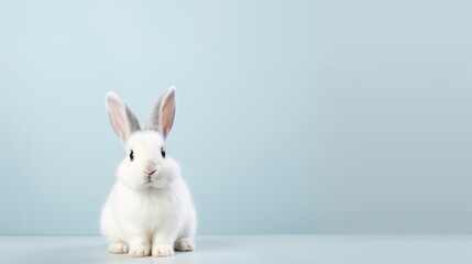 Obraz premium cute animal pet rabbit or bunny white color smiling and laughing isolated with copy space for easter background, rabbit, animal, pet, cute, fur, ear, mammal, background, celebration, generate by AI