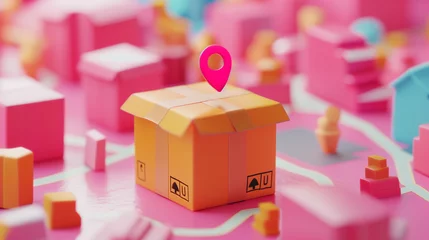 Raamstickers Package tracking tool illustrated in a miniature landscape © Niklas