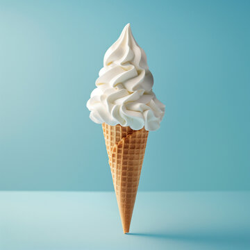 Advertising image of vanilla soft ice cream in an ice cream cone