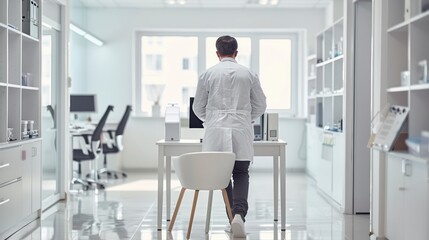 Naklejka na ściany i meble White Coat, Focused Mind - A Doctor's Resolute Work in the Calm of a Hospital Office