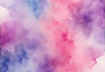 Watercolor background with abstract cloud texture in pink, blue, purple. 