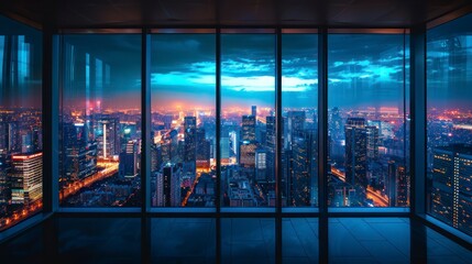 A Captivating City Night View from the Solace of an Office Window