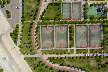 Aerial view on a basketball courts on the street