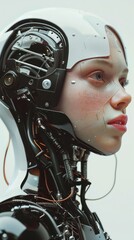 Fototapeta premium Portrait of a female robot. Futuristic artificial intelligence concept.