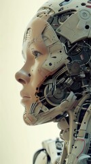 Fototapeta premium close up view of robot head, artificial intelligence and machine learning concept