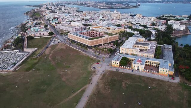 Low altitude aerial photo from the ocean of Old San Juan, Puerto Rico