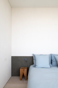 bedside table and pillows