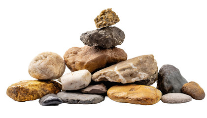 sea or beach rock stones composition with rock stones layout on white background
