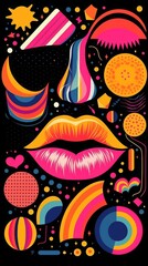 Obraz premium colored female lips in pink, yellow, blue, gray and many other colors