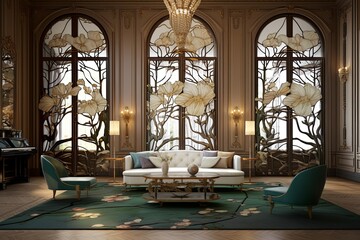Fototapeta na wymiar Luxurious Textures in Art Nouveau Living Room - Timeless Elegance Inspiring Design