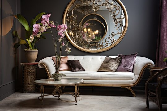 Statement Mirror Elegance: Art Nouveau Living Room Whimsical Inspirations