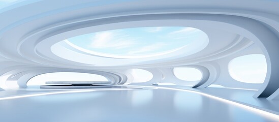 A futuristic room featuring a white architectural design with numerous round windows, creating a unique and innovative space filled with natural light and geometric shapes.