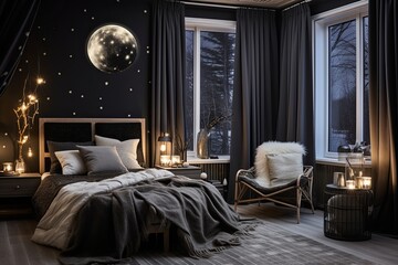 Enchanting Moon Glow: Celestial-Themed Bedroom Decors with Glowing Moon Lamp & Constellation Wall Art