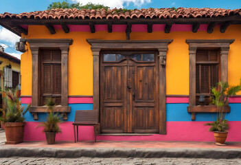A sharp ai generated image depicting a wooden door in the old town