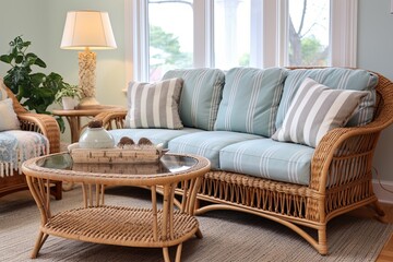 Vintage Wicker Furniture: Coastal Grandmother Style Living Room Decor Exemplified