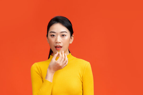 Young portrait asian woman happy smile face with vitamin
