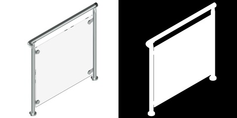 3D rendering illustration of a glass handrail module