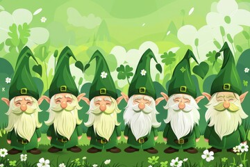 Draw vector illustration banner design gnomes with Happy St Patrick's Day. Generative AI