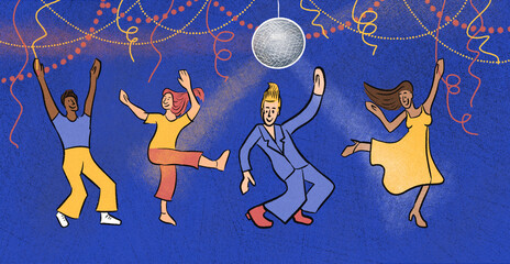 Group of people dancing and celebrating