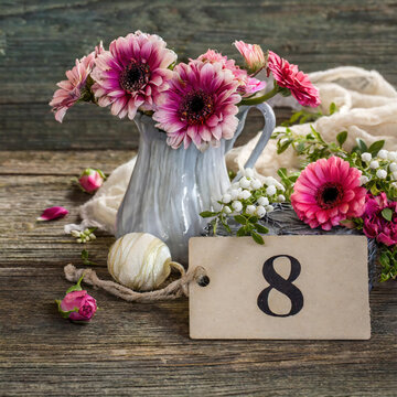 Vintage Floral Arrangement with Number Tag