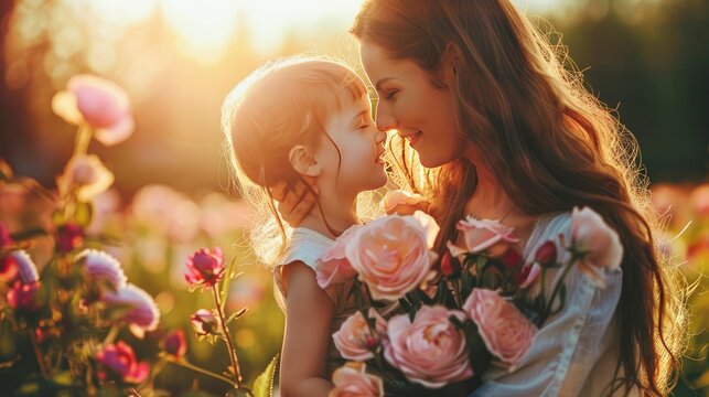 child celebrating mother's day with their mother - generative ai