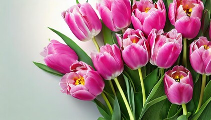 Pink Tulips Blossoming on White Background