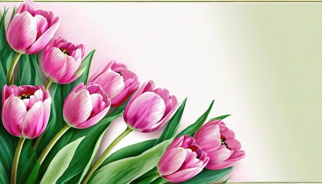 Blooming Pink Tulips on Soft Background