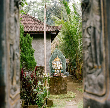 Elephant statue in garden in Ubud