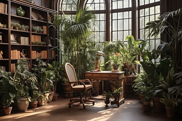 Exotic Plant Decor and Natural Light: Tropical Oasis Study Room Decors