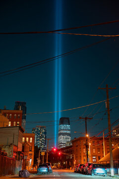 9/11 Tribute In Light seen from jersey city