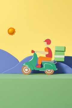 Delivery man riding motorbike that going to deliver food 