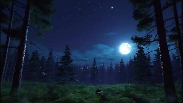 night landscape with moon and trees