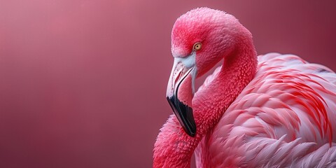 a close up of a pink flamingo