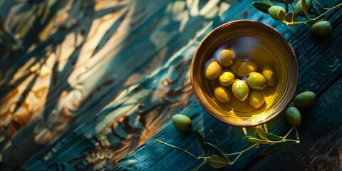 a bowl of olives in water