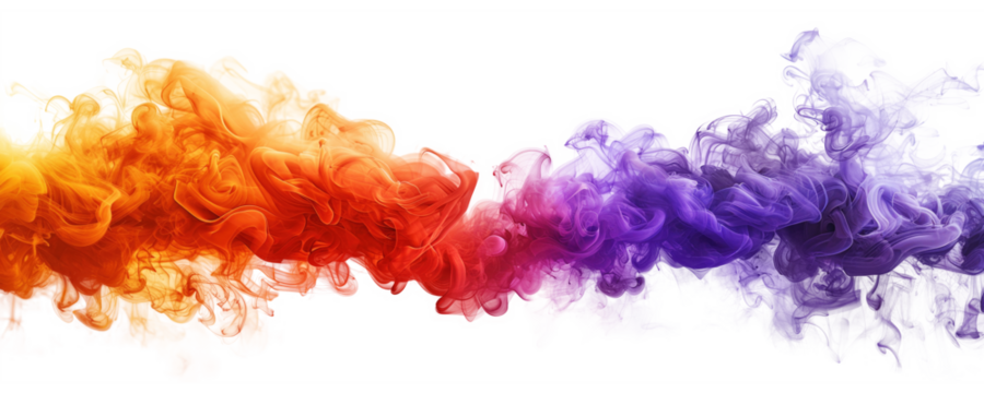Orange and purple smoke isolated on transparent background.
