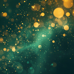 Fototapeta na wymiar Abstract blurred bokeh background. gold particles on an out of focus emerald green background