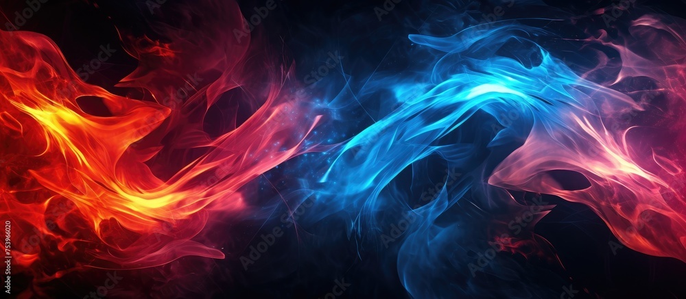 Aufkleber two streams of red and blue smoke billow outwards against a stark black backdrop. the contrasting co