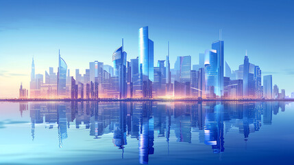 Fototapeta na wymiar Modern skyscrapers in futuristic smart city.