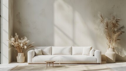 minimalist modern living room interior background scandinavian style empty wall mockup 