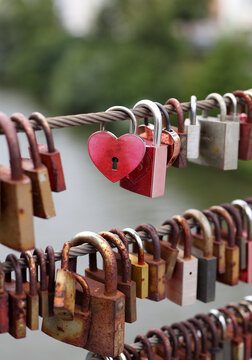 Love padlocks on a bridge