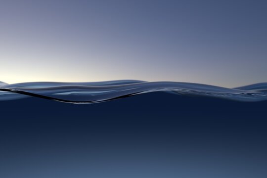 Sea or Ocean water surface with waves movement , sky and underwater.