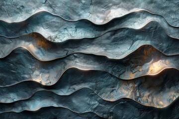 Artistically rendered wavy metallic texture with subtle light reflections creating depth