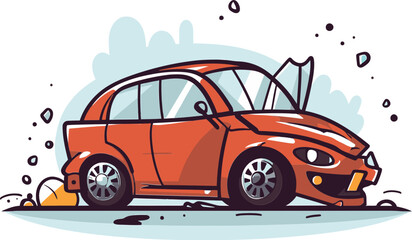 Detailed Vector Graphic Illustrating a Car Accident Involving a School Bus