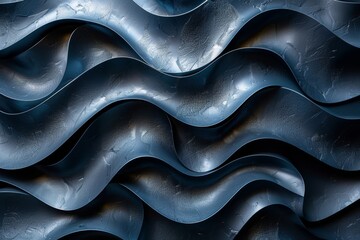 Obraz premium This image captures the intricate play of light on a glossy dark blue surface with a wavy textured pattern, evoking fluidity