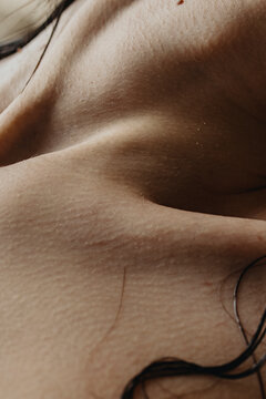 Woman's Neck Close Up with skin texture and collarbones