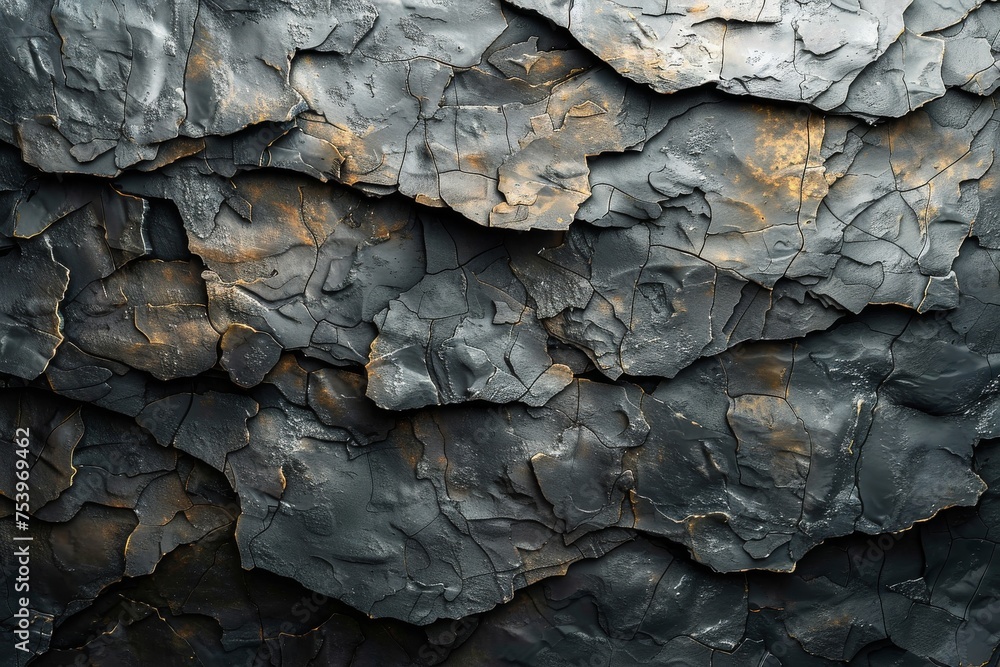Poster intricate detail of a dark stone surface with highlights and shadows providing depth and texture
