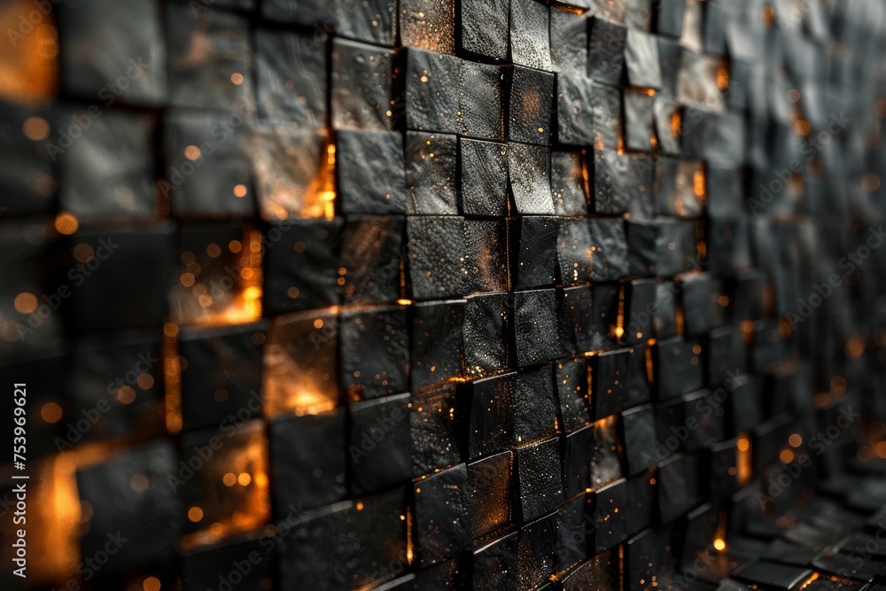 Poster close-up of sparkling textured tiles illuminated, creating an aesthetic play of light and shadow