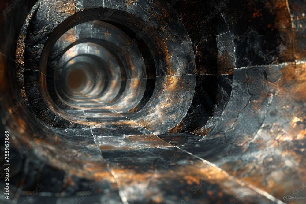Aufkleber a digitally created tunnel with deep perspective and uniquely textured walls draws the viewer in