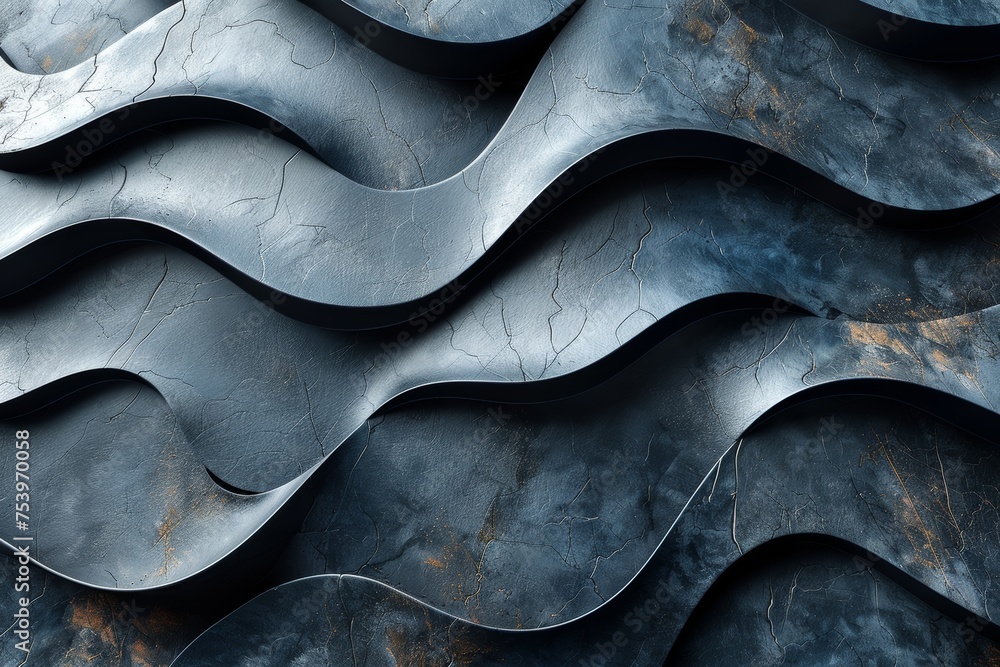 Aufkleber an elegant black wavy textured pattern with micro cracks suggesting movement and fluidity in design